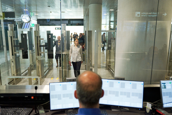 A young woman at Zurich airport’s border control.